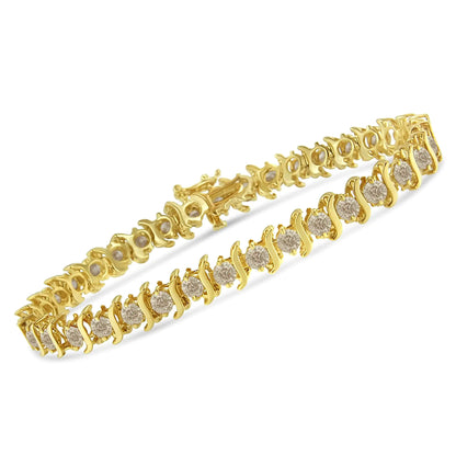 10K Yellow Gold Plated .925 Sterling Silver 7.0 cttw 2-Prong Set Round Brilliant Cut Diamond "S" Link Bracelet (J-K color, I1-I2 clarity) - 7"