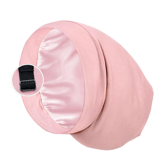 Satin Lined Sleep Cap Bonnet for Curly Hair and Braids, Stay On All Night Hair Wrap with Adjustable Strap for Women and Men, Pink, Pack of 1 One Size Solid Color-pink