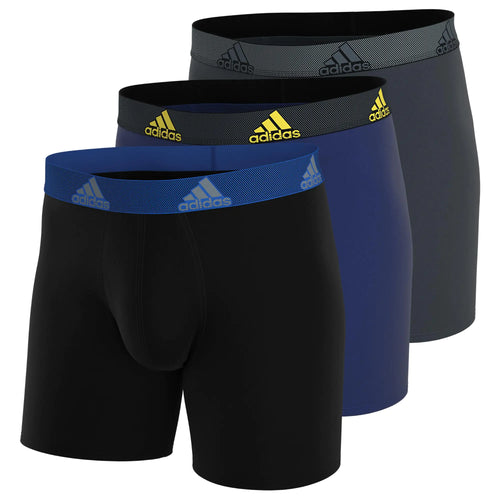 adidas Men's Athletic Fit Microfiber Boxer Brief Underwear (3 Pack) Medium Black/Team Royal Blue/Impact Yellow