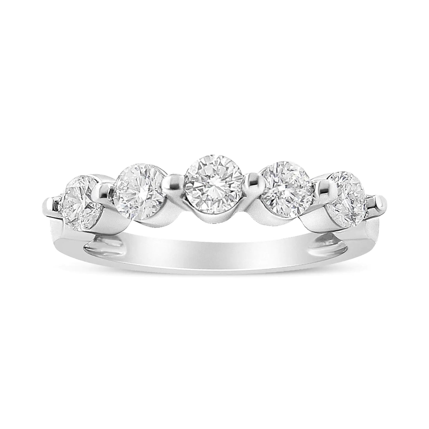 14K White Gold 1.00 Cttw Brilliant Round Cut Diamond 5-Stone Band Ring (H-I Color, SI2-I1 Clarity)