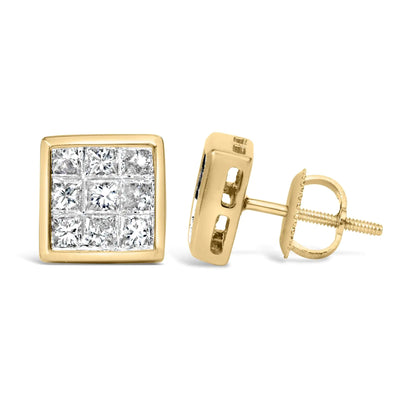 14K gult gull 1.0 Cttw Princess Cut Diamond Composite Stud øredobber med skrurygg (JK Color, SI1-SI2 Clarity)