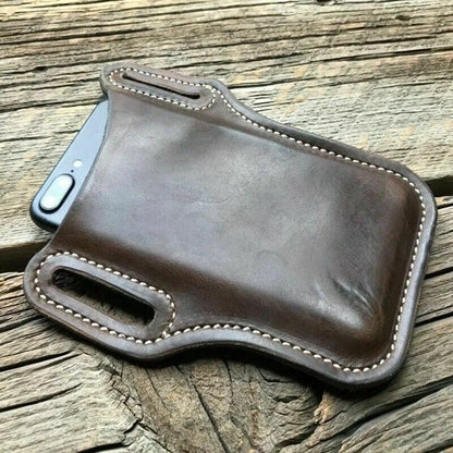 Riñonera para teléfono móvil para hombre, funda tipo cartera de cuero con lazo para la cintura