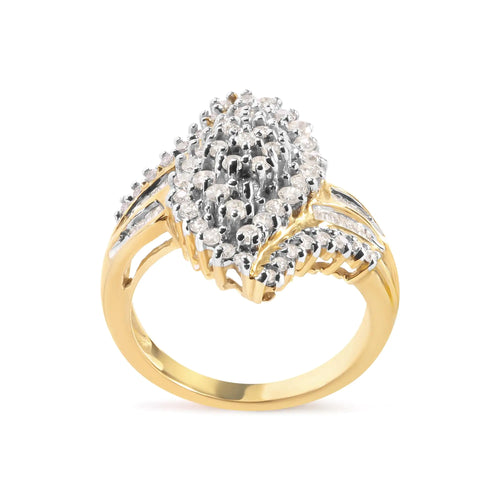 10K Yellow Gold 1.0 Cttw Diamond Cluster and Halo Ring (H-I Color, SI2-I1 Clarity)