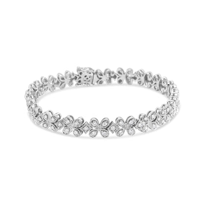 14K White Gold 1 1/2 Cttw Round Diamond Floral Clover-Shaped Link Bracelet (H-I Color, SI1-SI2 Clarity) - Size 7"