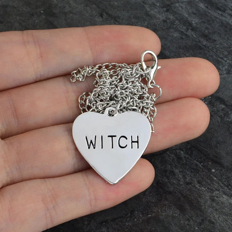 Witch Necklace Heart Engraved