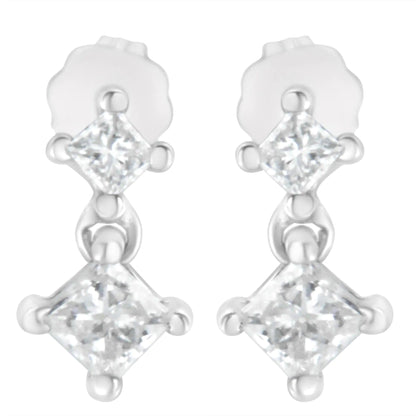 Aretes de oro blanco de 14 quilates con diamantes dobles de talla princesa de 3/4 ct (claridad IJ, color I2-I3)