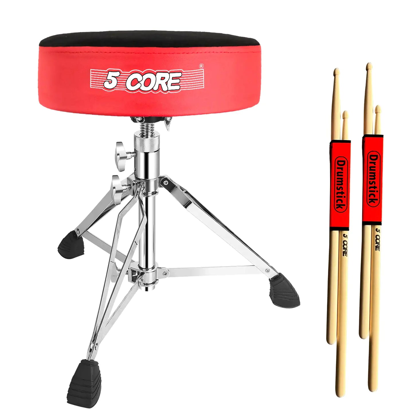 Banqueta para Bateria 5Core Acolchoada、Banquinho Giratório Ajustável para Guitarristas、Assento de Baterista、Cadeira 音乐剧 VERMELHO VELUDO