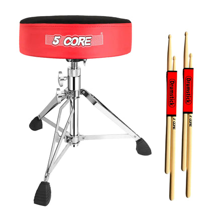 Banqueta para Bateria 5Core Acolchoada、Banquinho Giratório Ajustável para Guitarristas、Assento de Baterista、Cadeira 音乐剧 VERMELHO VELUDO