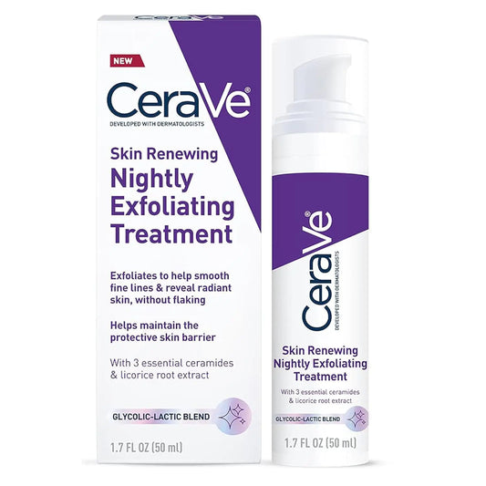 CeraVe 肌肤焕新夜间去角质护理 | 抗衰老面部精华，含乙醇酸、乳酸和神经酰胺 | 面部暗斑修复霜 | 1.7 盎司