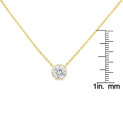 10K Yellow Gold 1/5 Carat Round Brilliant-Cut Diamond Modern Bezel-Set Solitaire 16"-18" Pendant Necklace (H-I Color, SI2-I1 Clarity)