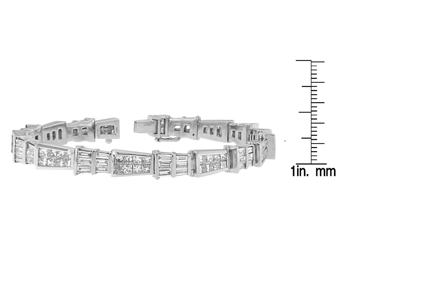 14K hvitt gull prinsesse og baguette-kuttet diamant geo-link armbånd (8,35 cttw, GH farge, VS1-VS2 klarhet)