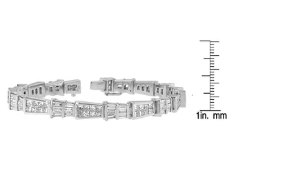 14K White Gold Princess and Baguette-Cut Diamond Geo-Link Bracelet(8.35 cttw,G-H Color,VS1-VS2 Clarity)