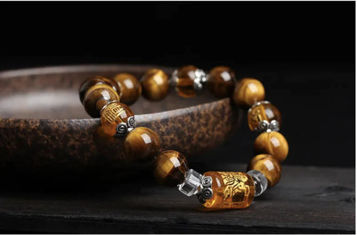 Natural Tiger Eye Triple-Face Fortune Bead Bracelet WEM Support (www.WEM.support)