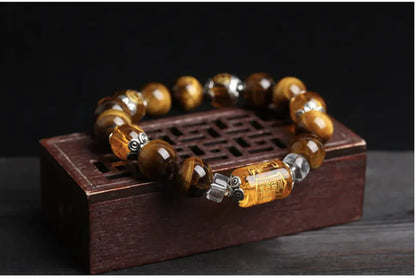 Natural Tiger Eye Triple-Face Fortune Bead Bracelet WEM Support (www.WEM.support)