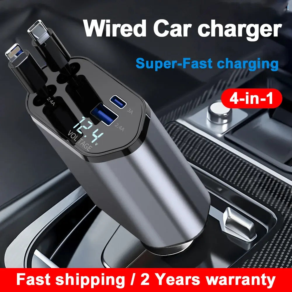 Retractable Car Charger Wired WEM Support (www.WEM.support)