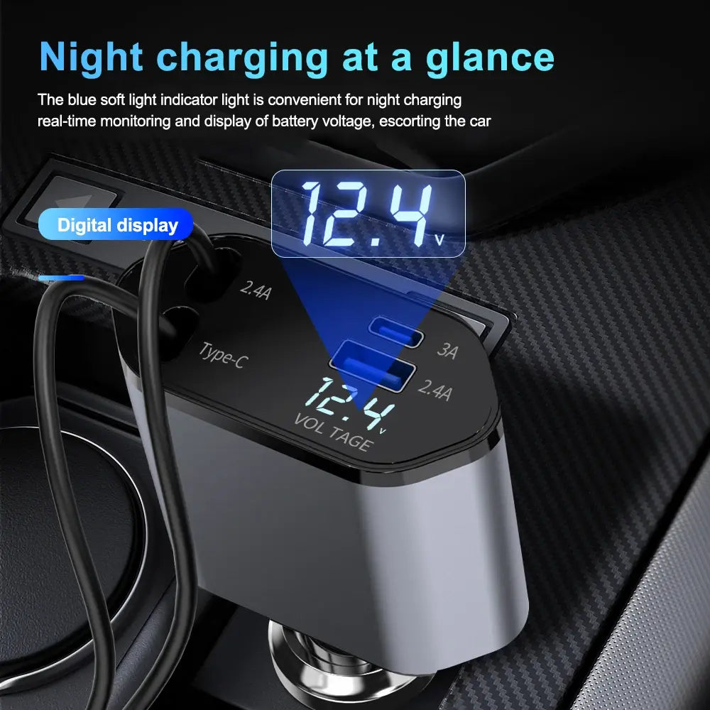 Retractable Car Charger Wired WEM Support (www.WEM.support)