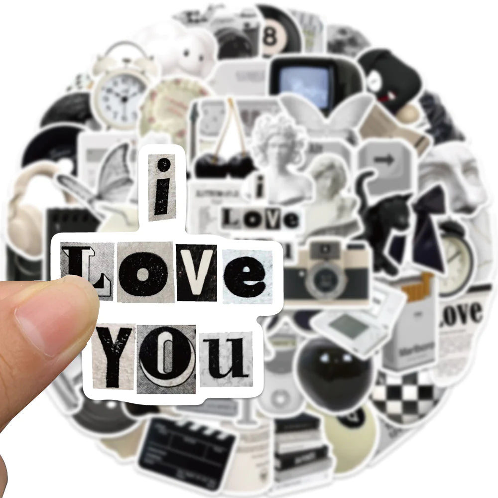 Black & White Minimalist Waterproof Stickers WEM Support (www.WEM.support)