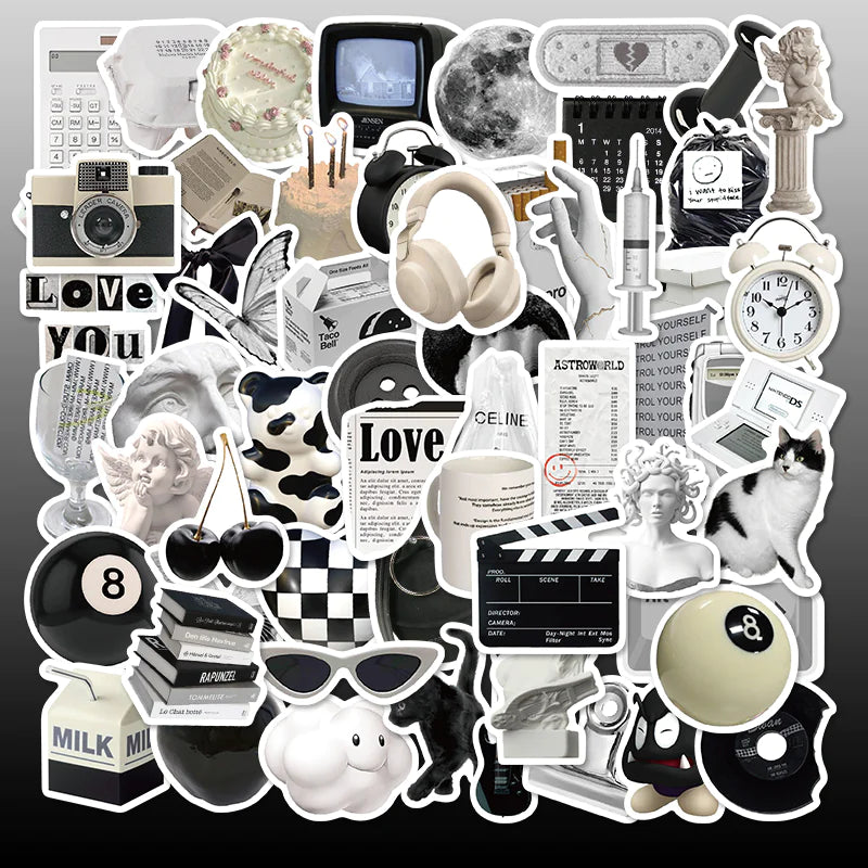 Black & White Minimalist Waterproof Stickers WEM Support (www.WEM.support)