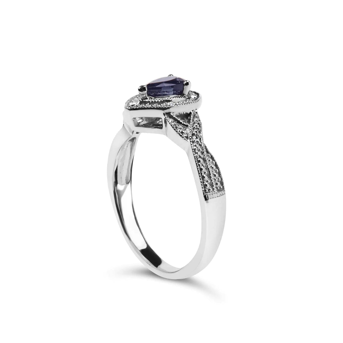 .925 Sterling Silver 6x4mm Pear Sapphire Gemstone with Diamond Accent Fashion Halo Ring (H-I Color, SI1-SI2 Clarity) WEM Support (www.WEM.support)