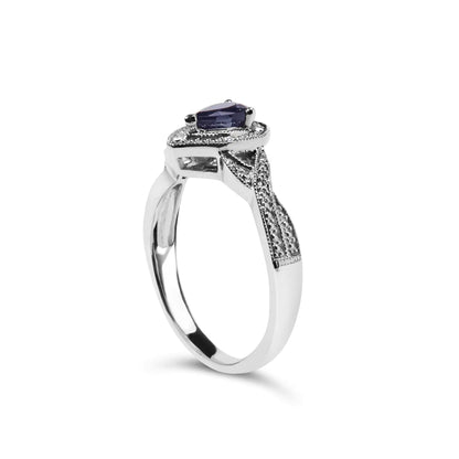.925 Sterling Silver 6x4mm Pear Sapphire Gemstone with Diamond Accent Fashion Halo Ring (H-I Color, SI1-SI2 Clarity) WEM Support (www.WEM.support)