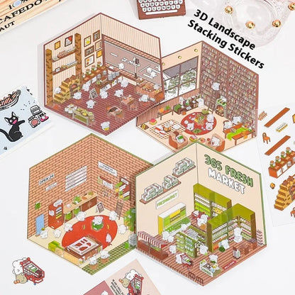Cut-free Landscaping Scene Stickers Visual 3D Stacked Three-dimensional Cottage WEM Support (www.WEM.support)