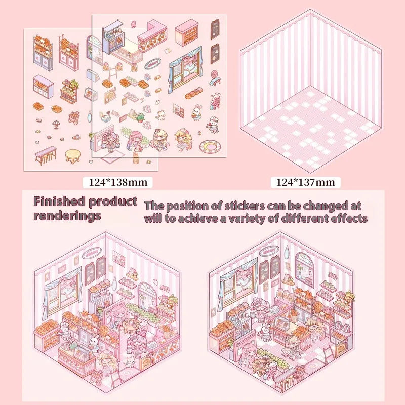 Cut-free Landscaping Scene Stickers Visual 3D Stacked Three-dimensional Cottage WEM Support (www.WEM.support)