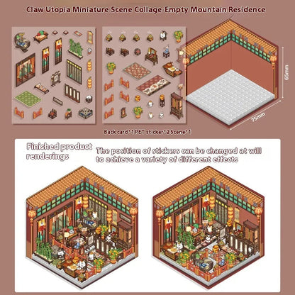 Cut-free Landscaping Scene Stickers Visual 3D Stacked Three-dimensional Cottage WEM Support (www.WEM.support)