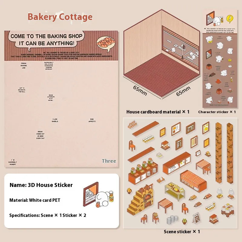 Cut-free Landscaping Scene Stickers Visual 3D Stacked Three-dimensional Cottage WEM Support (www.WEM.support)