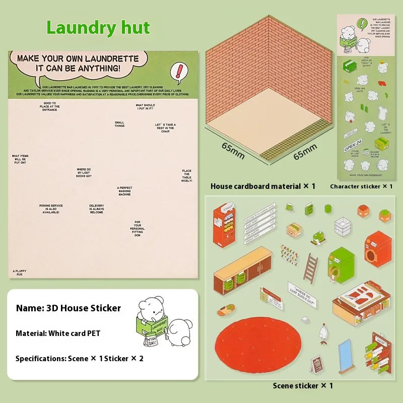 Cut-free Landscaping Scene Stickers Visual 3D Stacked Three-dimensional Cottage WEM Support (www.WEM.support)