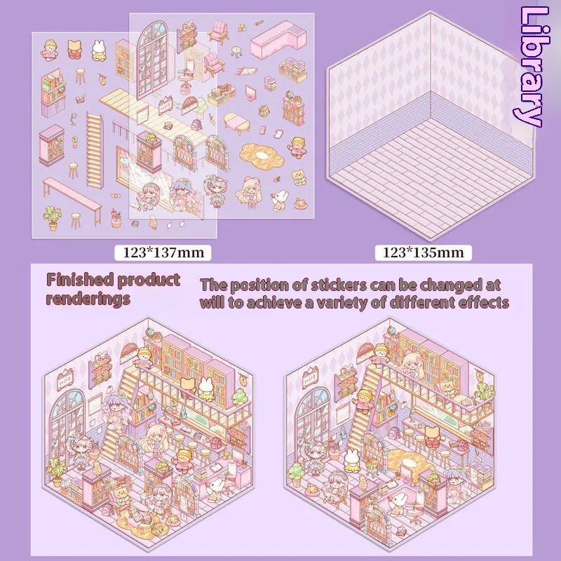 Cut-free Landscaping Scene Stickers Visual 3D Stacked Three-dimensional Cottage WEM Support (www.WEM.support)