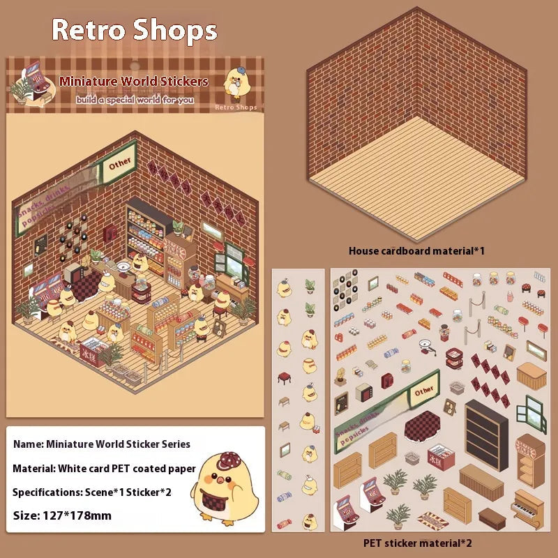 Cut-free Landscaping Scene Stickers Visual 3D Stacked Three-dimensional Cottage WEM Support (www.WEM.support)