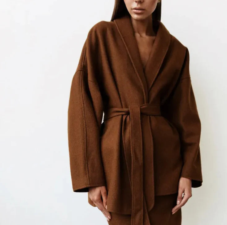 Women's Woolen Fleece Coat & Skirt Set WEM Support (www.WEM.support)