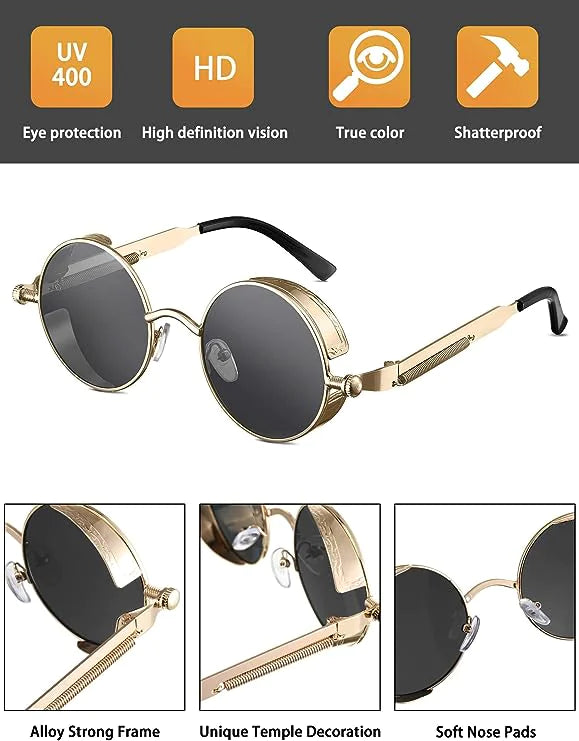 Retro Round Polarized Sunglasses Men Women Vintage Gothic Steampunk Glasses WEM Support (www.WEM.support)