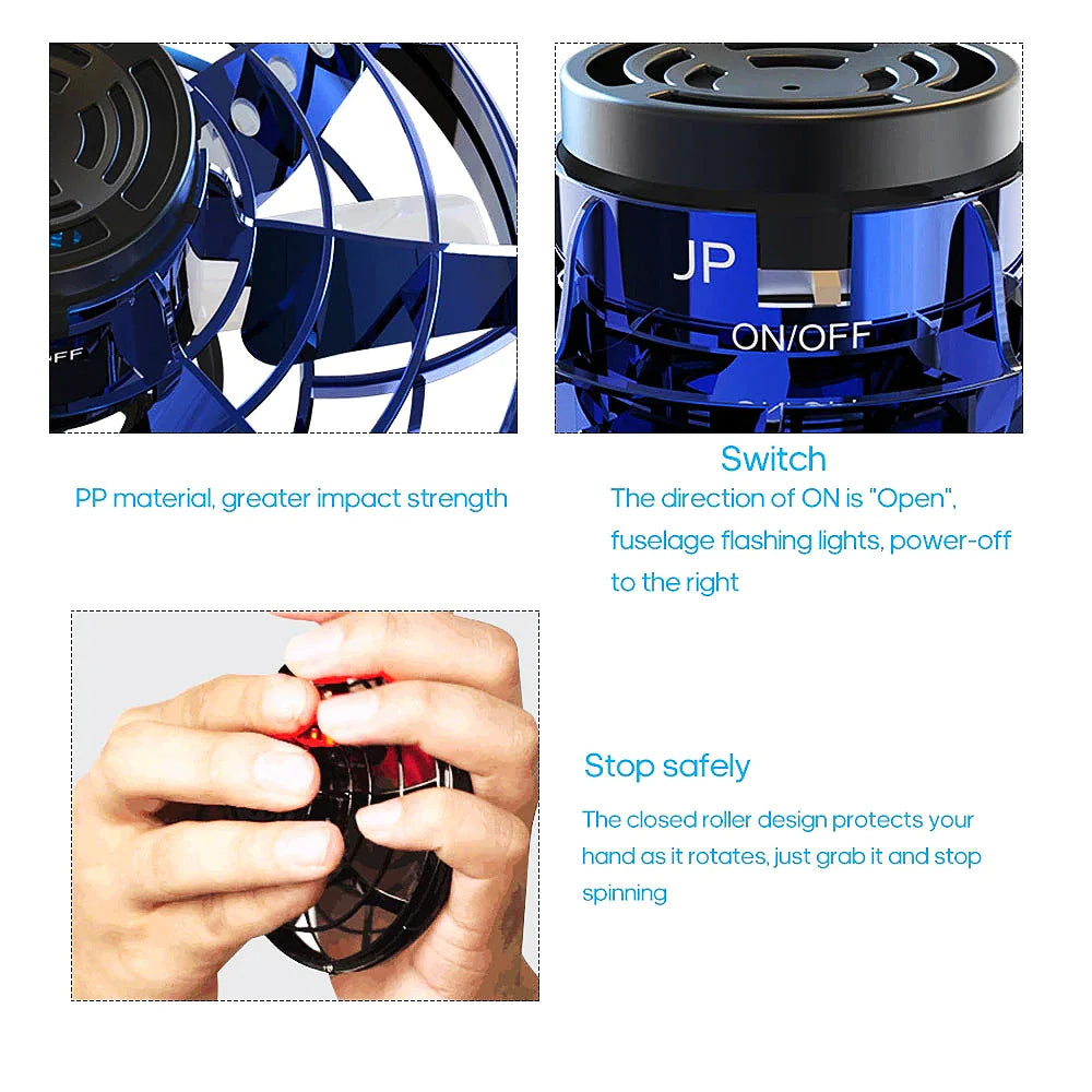 Flying Fidget Spinner Drone Ball UFO Stress Focus Hand Fun Toy LED Kids & Adults WEM Support (www.WEM.support)