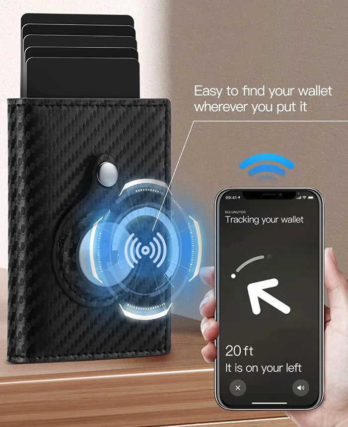 For Airtag Wallet Case Genuine Leather Credit Card Holder Magnetic Air Tag Cover WEM Support (www.WEM.support)