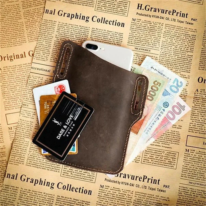 Men Cell Phone Belt Pack Bag Loop Waist Holster Pouch Case Leather Wallet Cover WEM Support (www.WEM.support)