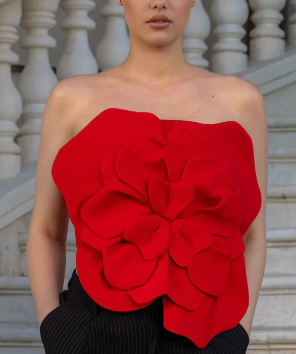 Three-dimensional Flower Backless Tube Top Vest WEM Support (www.WEM.support)