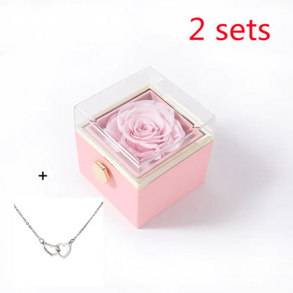 Double Heart Eternal Flower Necklace Set WEM Support (www.WEM.support)
