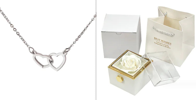 Double Heart Eternal Flower Necklace Set WEM Support (www.WEM.support)