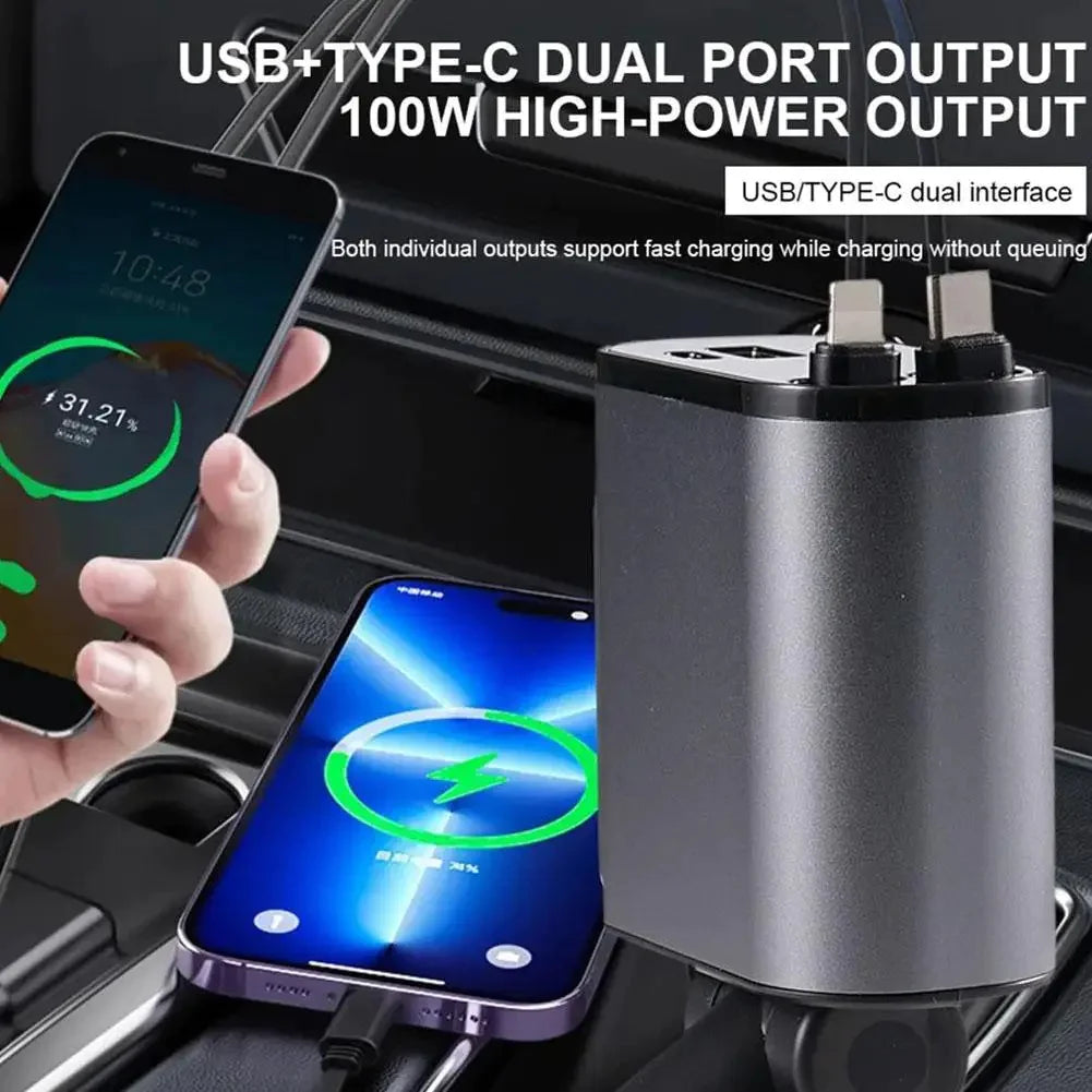 Retractable Car Charger 4 in 1 Fast Charging WEM Support (www.WEM.support)