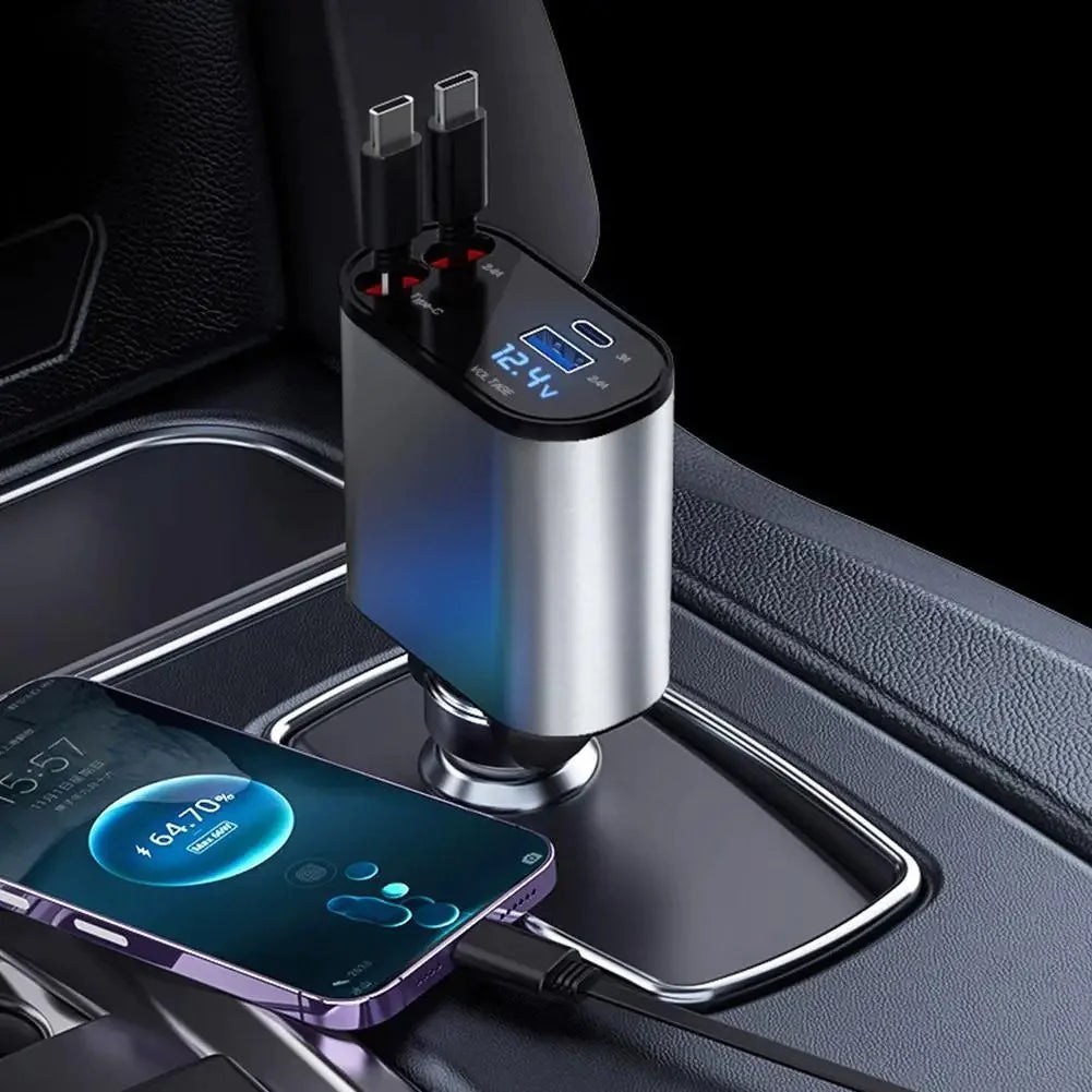 Retractable Car Charger 4 in 1 Fast Charging WEM Support (www.WEM.support)