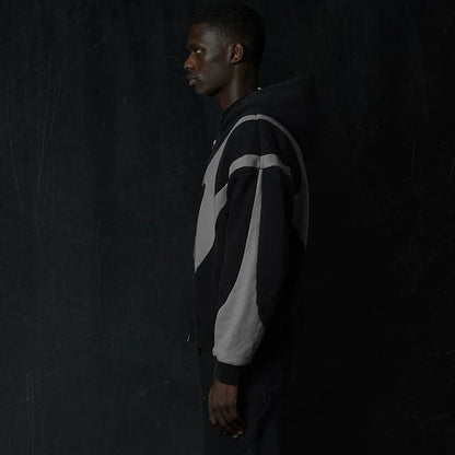 Pattern Stitching Hooded Cardigan Zipper Sweater WEM Support (www.WEM.support)