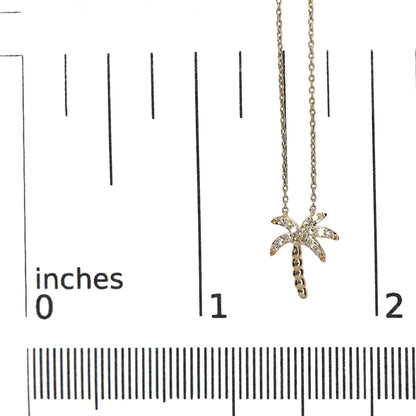 10K Yellow Gold 1/10 Cttw Round Diamond Palm Tree 18" Inch Pendant Necklace (H-I Color, I1-I2 Clarity) WEM Support (www.WEM.support)