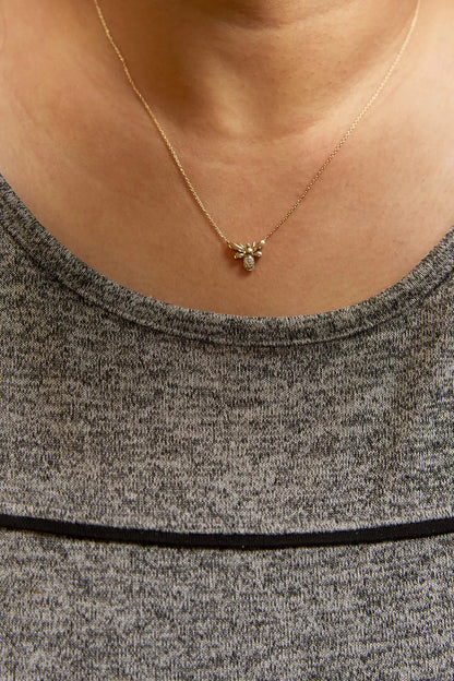 10K Yellow Gold Diamond Accented Bumble Bee Pendant 18" Inch Necklace (H-I Color, I1-I2 Clarity) WEM Support (www.WEM.support)