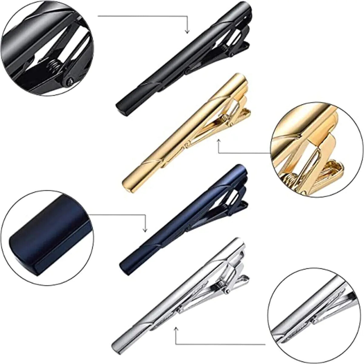 4PCS Mens Stainless Steel Tie Clip Necktie Bar Clasp Clamp Pin Gold Black Silver WEM Support (www.WEM.support)