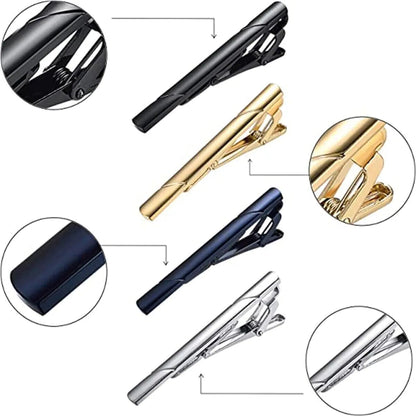 4PCS Mens Stainless Steel Tie Clip Necktie Bar Clasp Clamp Pin Gold Black Silver WEM Support (www.WEM.support)