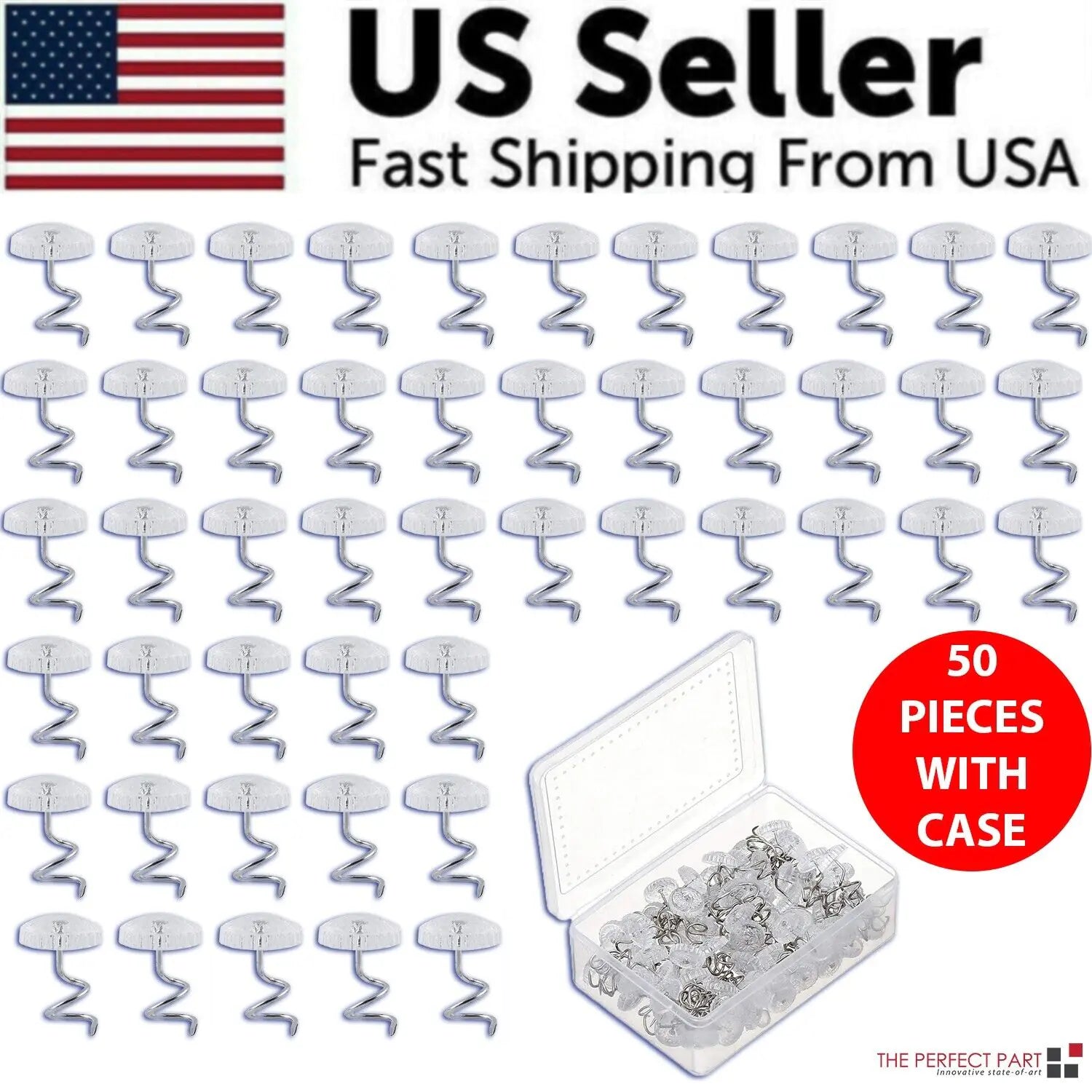50 Pcs Upholstery Tacks Headliner Pins Clear Heads Twist Bed Fabric Sofa Chair WEM Support (www.WEM.support)