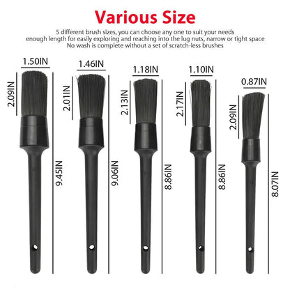 5PC Car Detailing Brush Kit Boar Hair Vehicle Auto Interior For Wheel Clean Sets WEM Support (www.WEM.support)