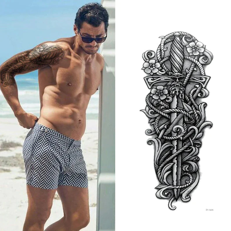 5Pcs Large Temporary Body Art Arm Tattoo Sticker Sleeve Man Women Waterproof USA WEM Support (www.WEM.support)