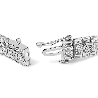 .925 Sterling Silver 1.0 Cttw Diamond Collar Line Link Bracelet (I-J Color, I1-I2 Clarity) - Size 7.25" Inches WEM Support (www.WEM.support)